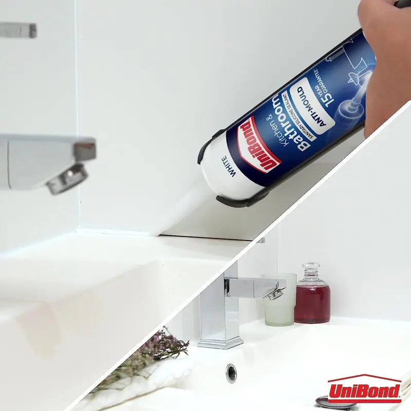 UniBond 2079356 Anti-Mould White, Waterproof Mould Protection Kitchen & Bathroom Sealant, Long-lasting White Silicone Sealant, Powerful Bath Sealant, 1 x 274g Cartridge 2