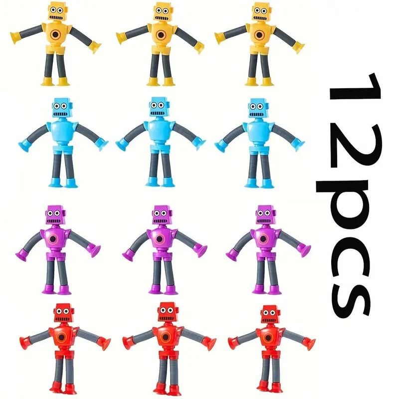 A Set of 12 Elastic Robot Toys with Suction Cups, Available in Four Colors, Perfect for Stress Relief Or As Decorative Items for The Home, Making Them a Great Gift. 5