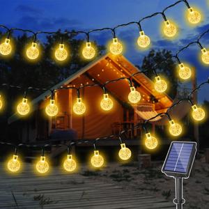 50 LED Solar String Lights, Indoor/ Outdoor Crystal Globe Lights with 8 Lighting Modes, Solar Powered Ball Patio Lights for Garden Yard Porch Wedding Party Decor