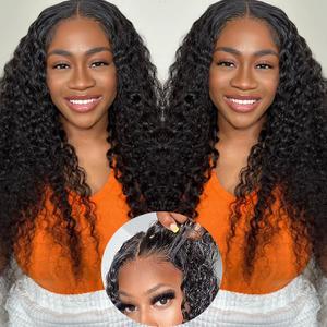 30 32 34 36 Inch Glueless Wigs Human Hair Pre Plucked Pre Cut 7X5 4x6 Lace Upgrade Invisible Knots Wear and Go Deep Wave No Glue Lace Wig, Glueless Wig Human Hair Wigs Natural black