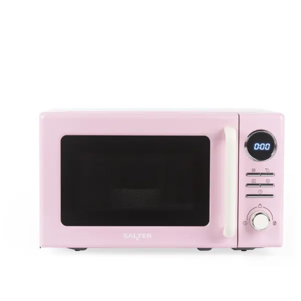 Salter Retro Digital Pink Microwave – 20 Litre, Defrost by Time/Weight, 8 Auto Cooking Presets, Button/Dial Control, 800W