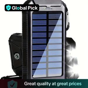 Portable Solar Power Bank, 10000mAh Solar Power Bank with Dual LED Flashlights, Waterproof Power Bank for Outdoor Camping Hiking Emergency Use