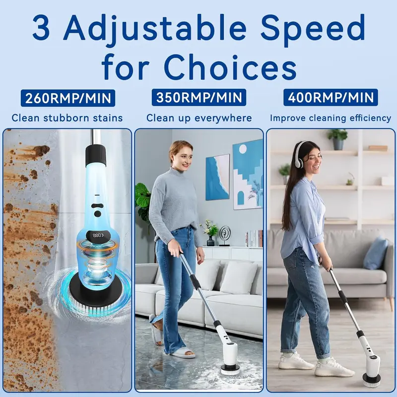 Electric Spin Cordless Tub and Tile Scrubber, 3 Speed 7 Replaceable Nylon Brush Heads, Power Spin Scrubber for Bathroom, Floor, Car, Kitchen, Wall, Glass 3
