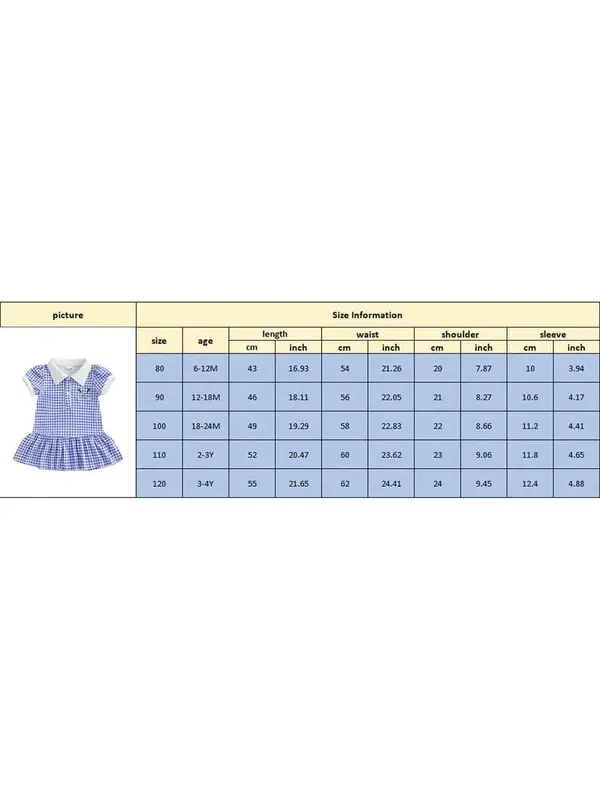 【Buy 1 with free gift】 Toddler Girl Summer Plaid Dress Lapel Short Sleeves Golf Club Embroidery A Line Dress 1