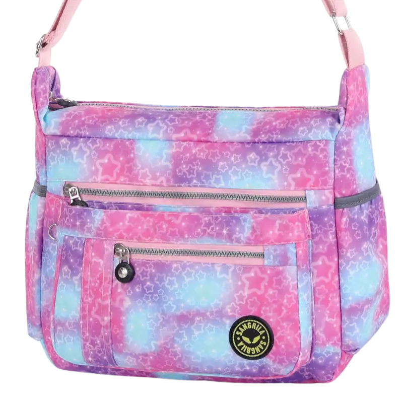 OPTIONS Pink & Blue Stars Stitch All over Print Large Satchel Cross Body Change Bag 1