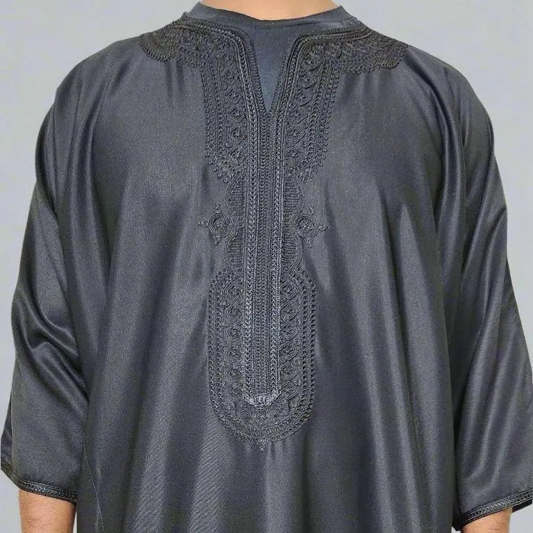 “Triple Black” Gandoura | Premium Moroccan Thobe