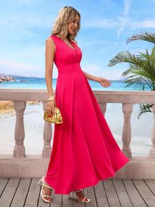 Women's Solid Color Zipper Back Dress, Boho Fashion Sleeveless Dress for Beach Holiday Vacation, Ladies Summer Clothes, Beautiful Gowns