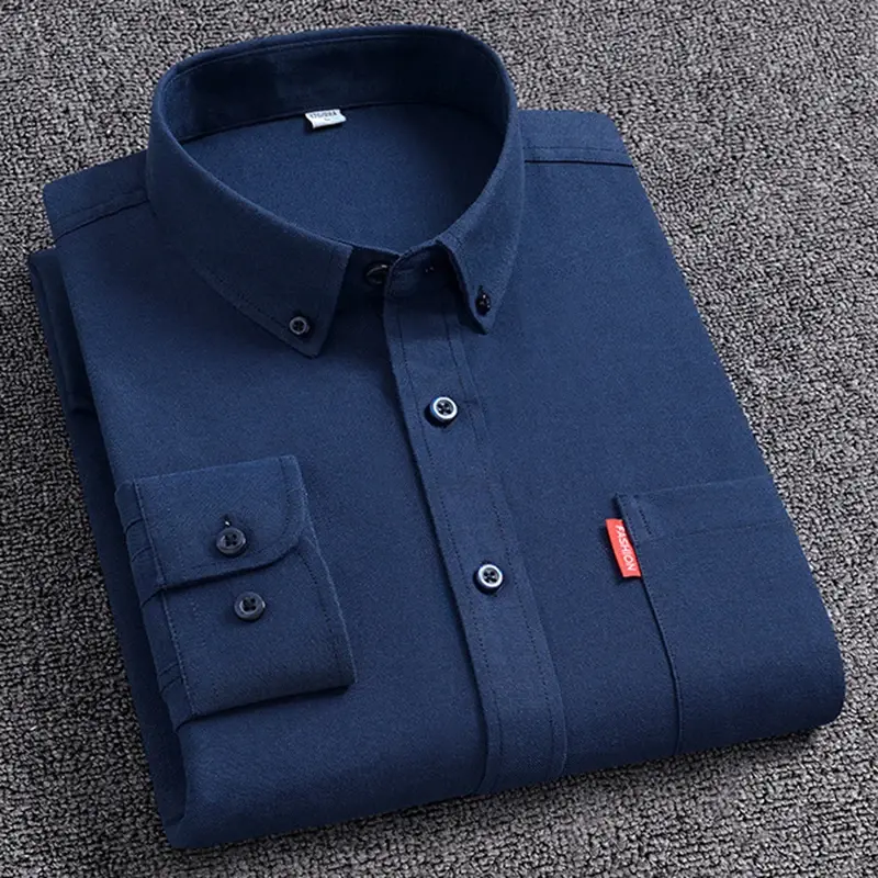 Men's Oxford Long Sleeve Shirts 100% Cotton Solid Color Turn Down Collar Regular Fit Daily Men Clothing Easy Care Shirts For Man Menswear Top 2