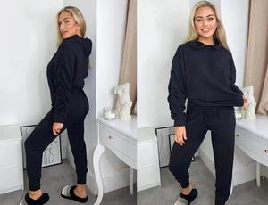 Findfashion Women's Ruched Sleeve Hooded Top Drawstring Bottom Trouser Co-Ord 2Pcs Tracksuit For Ladies