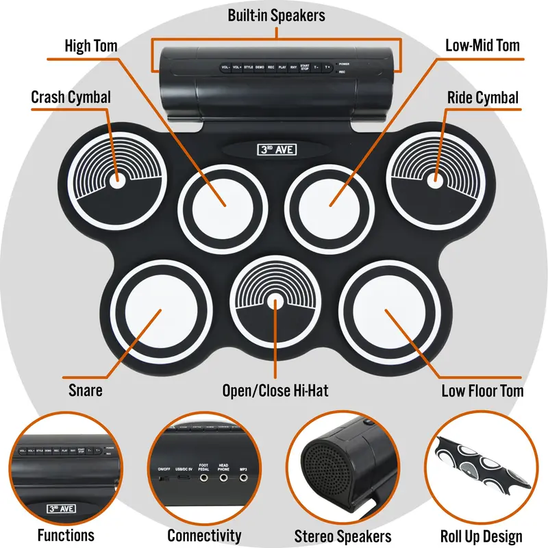 3rd Avenue Portable Electronic Drum Kit 1