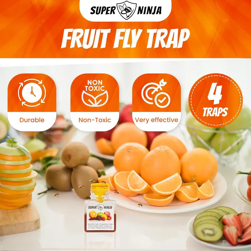 HOT Super Ninja Fruit Fly Trap - 4 pack, Highly Effective Fruit Fly Killer for Home & Kitchen, Up to 3 Weeks of Performance per Bottle, Child & Pet Friendly 6