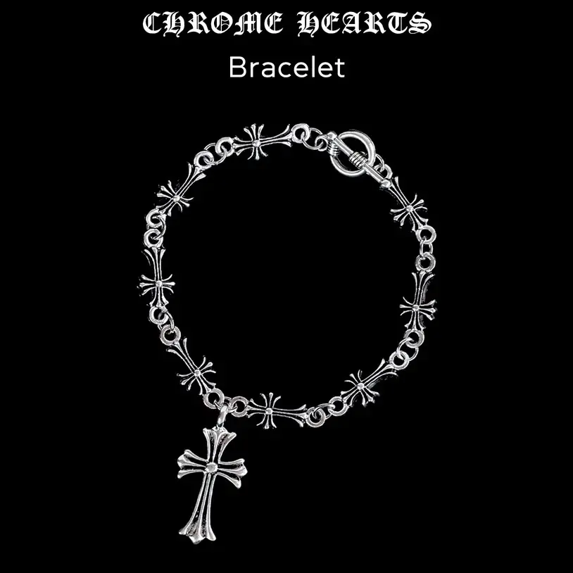 Chrome Hearts Style Bracelet for Men & Women - Unisex 925 Silver-Plated Titanium Steel Bangle, Punk Rock Jewelry, Trendy Streetwear Accessory