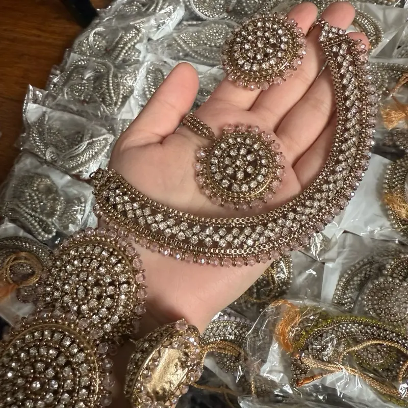 Naira - Full 4 pieces set | 12 colours available |  Necklace with rings tika earrings choker 5