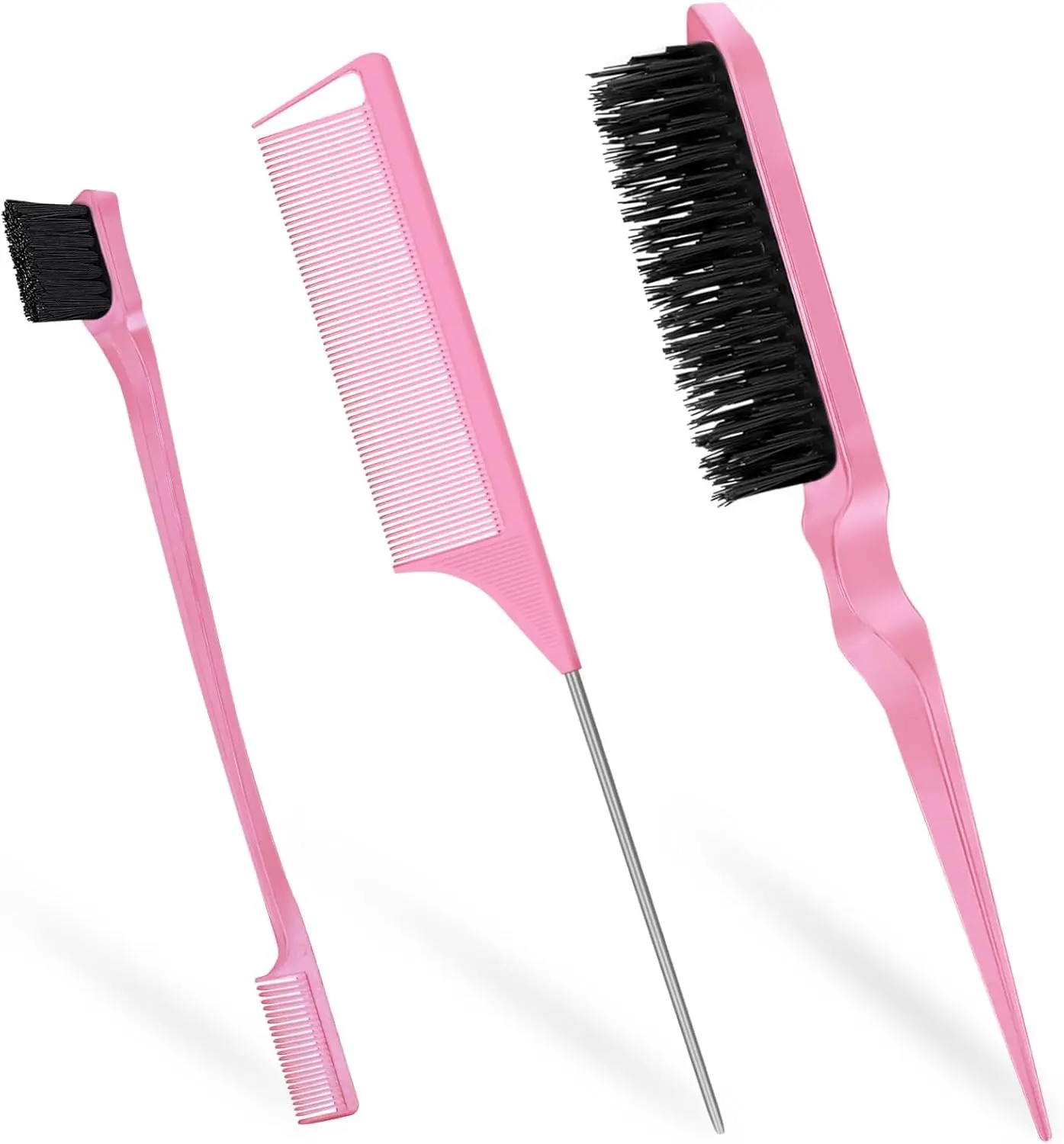 Soodyoow 3 Pcs Slick Back Hair Brush Set for Women, Baby and Children - Pink