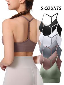 Women's Solid Color Sports Bra, Adjustable Strap Y Back Design Bra, Breathable Comfortable Sports Bra for Yoga Gym Workout