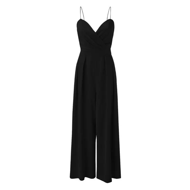 [2025]Elegant Suspenders V Neck Jumpsuit Women Fashion Sleeveless Backless High Waist Jumpsuit Solid Color Party Overalls For Women 4