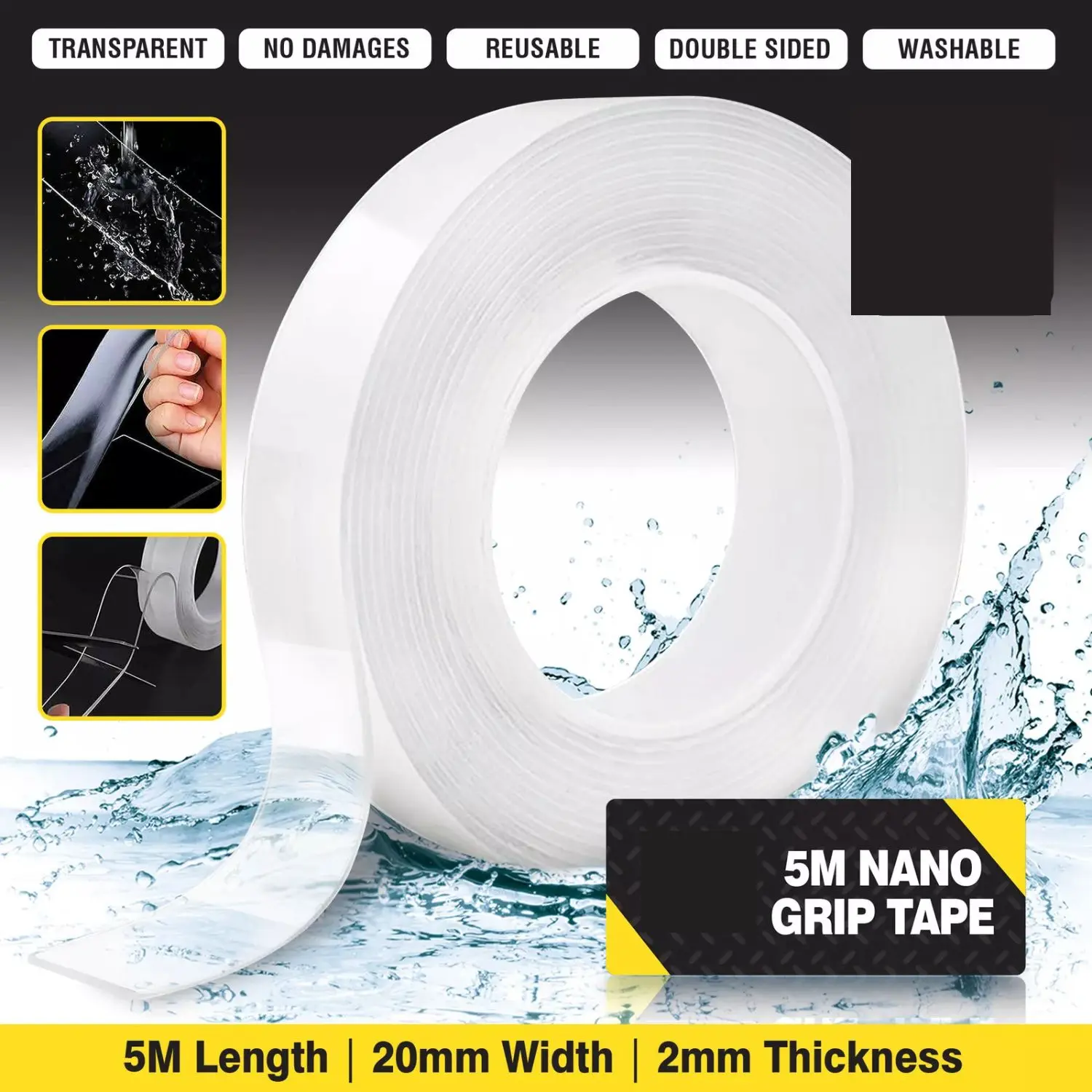 Nano Tape Double Sided Adhesive Gel, Reusable & Removable, Washable and Traceless