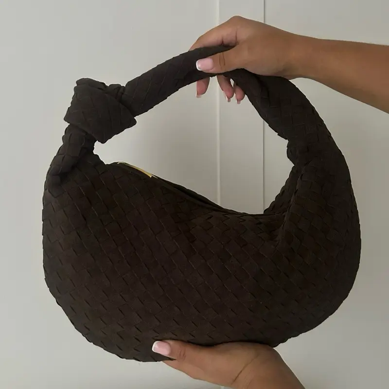 MONA maxi woven knot detail handbag in walnut 3