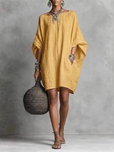 2026 Cross-Border Independent Store, Fashionable Batwing Dress, Womenswear, Loose Fit, Cotton-Linen Blend, Spring Summer, Casual Style