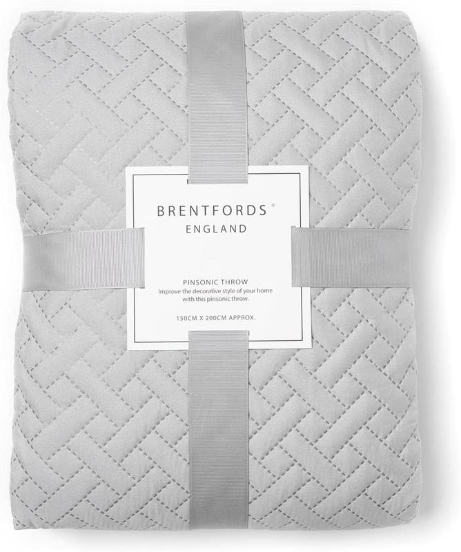Brentfords Bed Throw King Size Geometric Pinsonic Quilted Bedspread, Luxurious Super Soft Silver Grey Lightweight King Size Quilted Blanket Throw Over for Sofa, 200 x 240cm 0