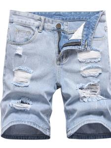 Men's Denim Shorts, Loose Casual Fashion Comfy Ripped Jeans Shorts for Daily Wear, Men's Bottoms for All Seasons, Cotton