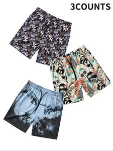 Men's Figure & Butterfly Print Boxer Brief Swim Trunks, Casual Comfy Breathable Swim Shorts for Summer, Men's Swimwear for Beach Vacation