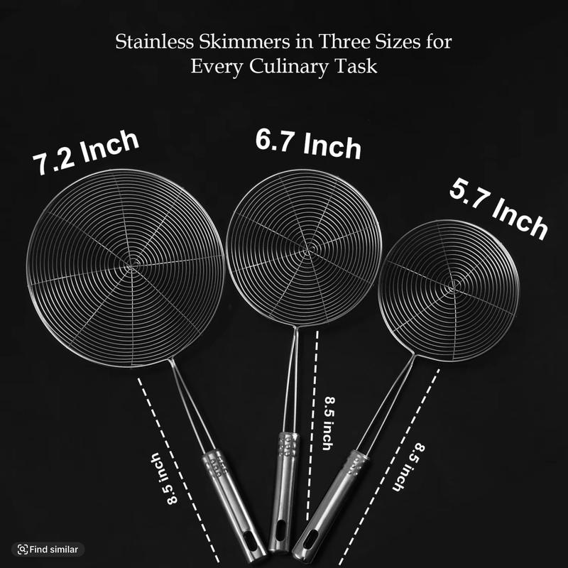AMAZING!!!   AEX Stainless Steel Spider Skimmer Set for Frying, Cooking, and Draining Oil Utensil Kitchen Ladles Lightweight Pasta 6