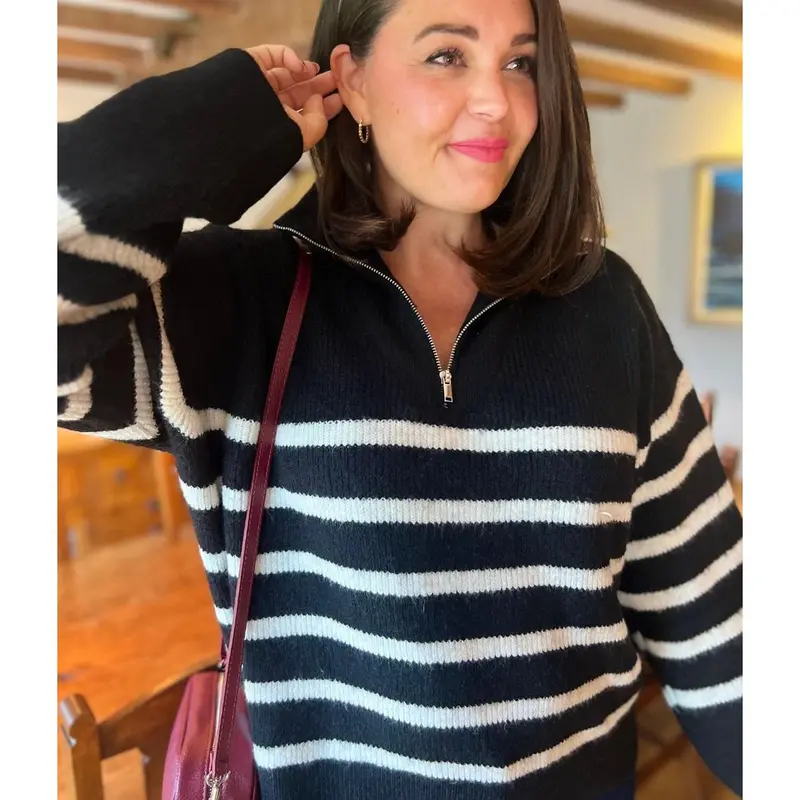 Black Half Striped 1/4 Zip Jumper 5