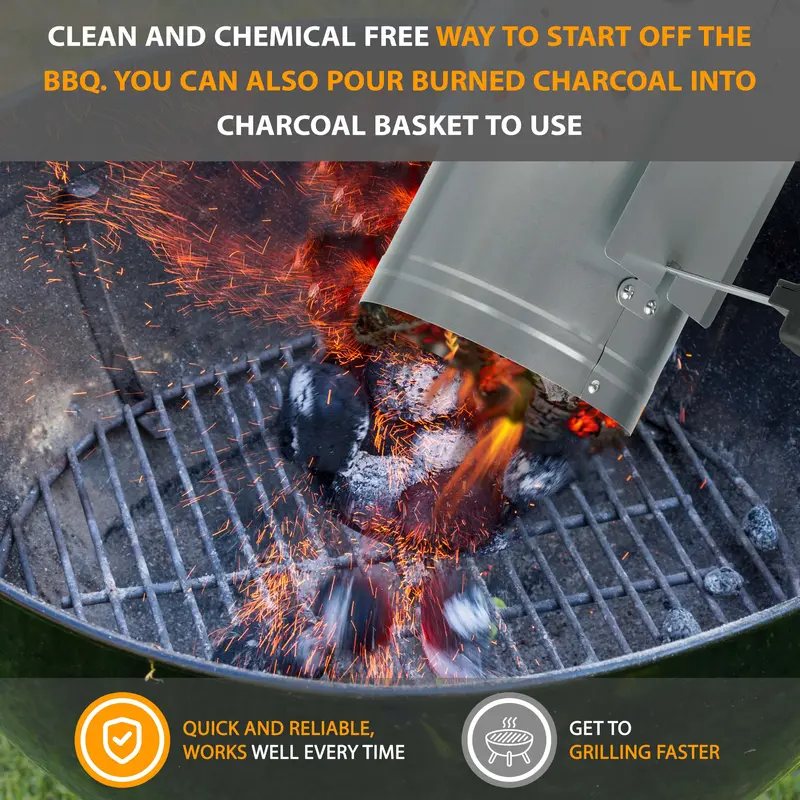 Charcoal Chimney Starter for BBQ Grill – Quick Fire Coal Burner Kit for Barbecue, Outdoor Cooking, Camping & Garden Parties – Easy Heat Food Lighter with Handle – Fast Ignition Tool 4