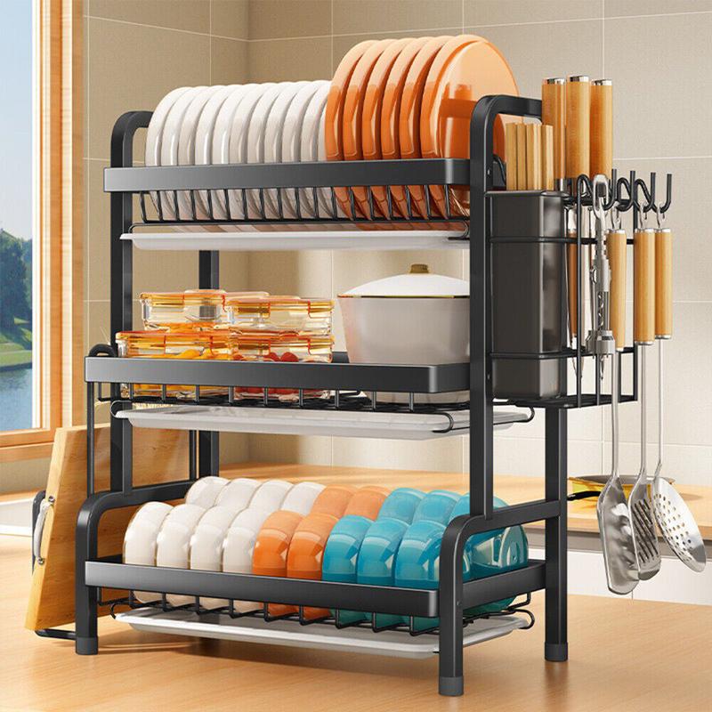 Product Introduction of 3 Tier Dish Drainer Rack with Drip Tray Cutlery Holder Plate Rack Kitchen Sink 52