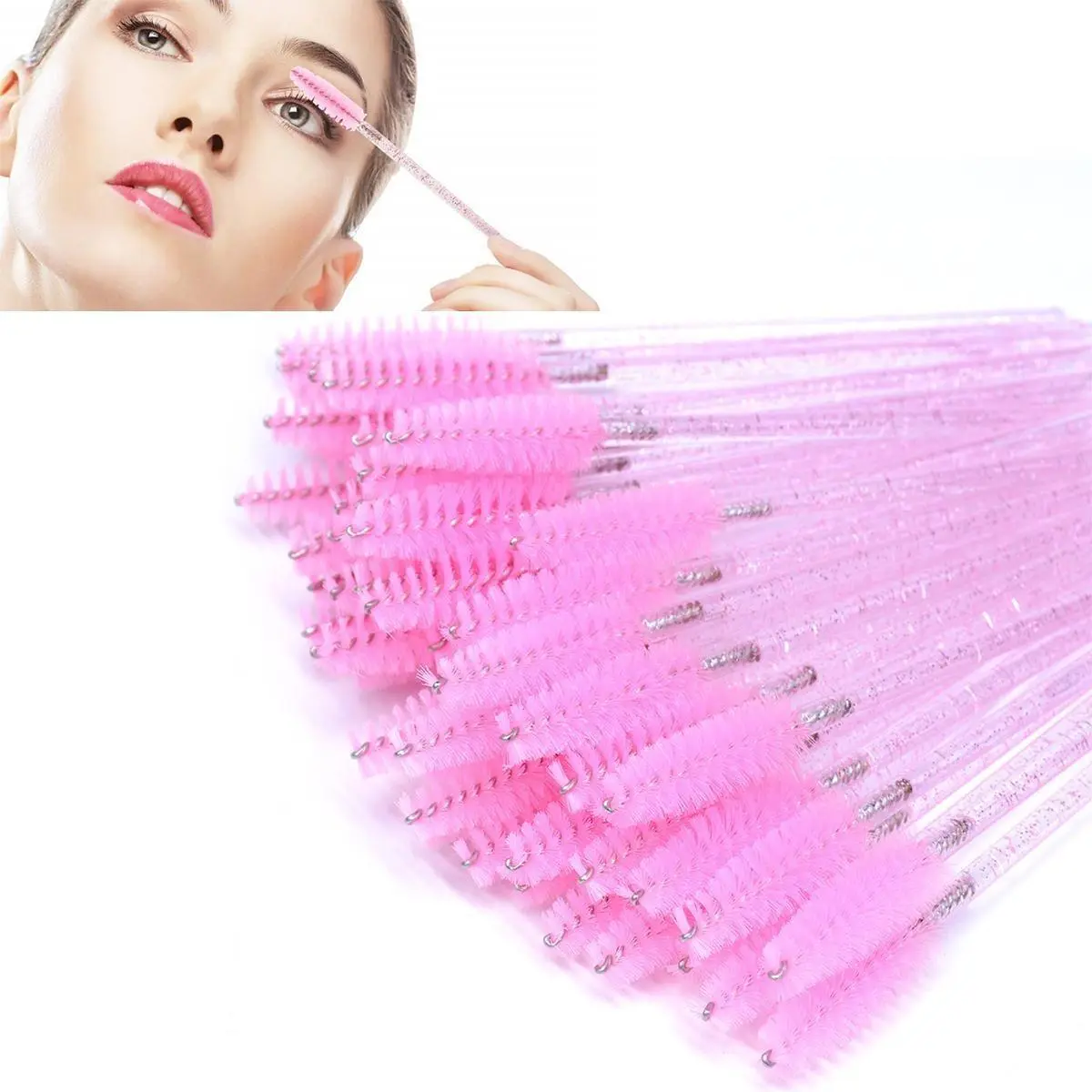50pcs Disposable Eyelash & Eyebrow Brush Tools, Glitter Crystal Design Eyelashes Brushes Comb, Daily Makeup Tools, Professional for Women, Eyelashes Makeup Tools, Back To School Essentials, Birthday Box for Girl, Holiday Essentials, Valentine's Day Gift