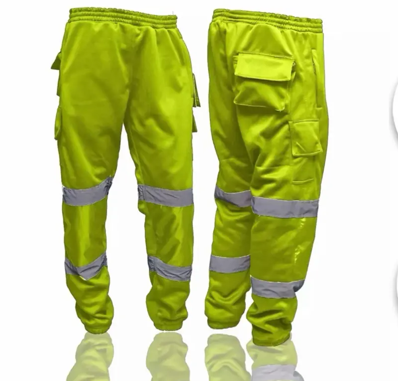 SMK Direct Top Quality HI VIS HIGH VISIBILITY WORKWEAR Trousers/joggers/bottoms/pants/cuffed/safteywear/pockets/tape Menswear Apparel Black Cargo Fabric Fleece Orange Polyester 2