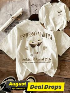 Women's Espresso Martini Cocktail Print Round Neck Tee, Casual Short Sleeve T-shirt for Daily Wear, Ladies Sleepwear for Fall, Top, Womenswear, Womens Clothes, Shortsleeve Tshirt