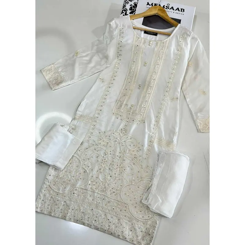 HK205 Abeer Readymade White Linen Suit 4