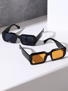 Unisex Simple Style Plain Color Sunglasses (2 Pairs), Vintage Trendy Sunglasses for Travel & Daily Use, Fashionable Sunglasses for Men & Women