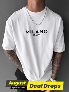 Men's Letter Print Round Neck Tee, Regular Fit Casual Comfy Soft Drop Shoulder Short Sleeve T-shirt for Daily Wear, Men's Summer Clothes, Workwear, Graphic Tees, Menswear, Breathable Streetwear Tshirt, Tops