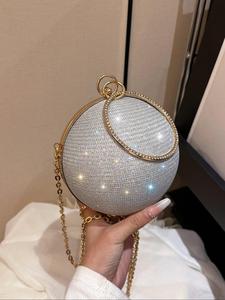 Fashion Rhinestone Decorated Round Handbag, Elegant Glitter Round Ball Evening Bag for Party, Banquet, Gift for Women Girl