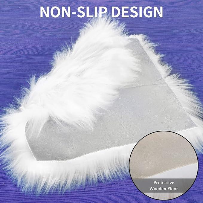 Product Introduction of 25 cm Small Rugs Fluffy Faux Fur Chair Pad Cover Rug Fuzzy Cushion Photography Props Background Nail Mat Carpet for Christmas Party Decorative Home Living Room Sofa Bedroom Floor (White Square) 2