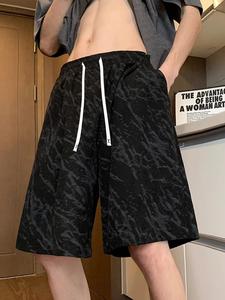 Men's Marble Print Corduroy Shorts, Loose Casual Comfy Breathable Straight Leg Shorts for Summer, Fashion Men's Bottoms for Daily Wear