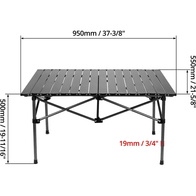 QWORK® Folding Table, Camping Tables That Fold Up, Collapsible Table, 95 * 55 * 50cm, Black, For BBQ, Travel, Fishing, Picnic 2