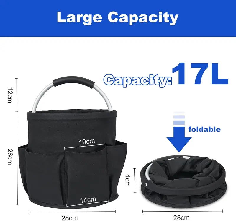 Cleaning Caddy with Handle, Multi Pocket Large Organiser Bag, Easy To Clean and Carry, Black 2
