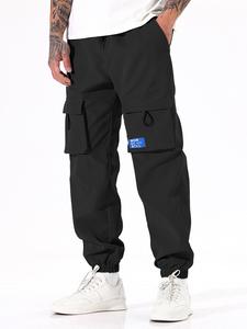 Men's Solid Color Patched Flap Pocket Cargo Pants, Loose Casual Comfy Trousers for Fall & Winter, Men's Bottoms for Daily Wear