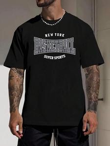 Men's Letter Print Round Neck Tee, Loose Casual Breathable Short Sleeve T-shirt for Summer, Men's Top for Daily Wear