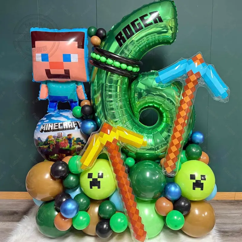 My World Theme Pixel Characters Aluminum Film Globos Digital Set for Birthday Party Decoration and Baby Shower Gift Supplies - Balloons