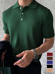 Men's Solid Textured Button Front Knit Top, Regular Fit Short Sleeve Collared Top for Summer, Casual Men's Knitwear for Daily Wear