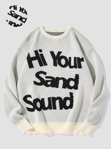 Men's Letter Print Drop Shoulder Sweater, Regular Fit Casual Long Sleeve Round Neck Jumper for Fall & Winter, Fashion Men's Knitwear for Daily Wear