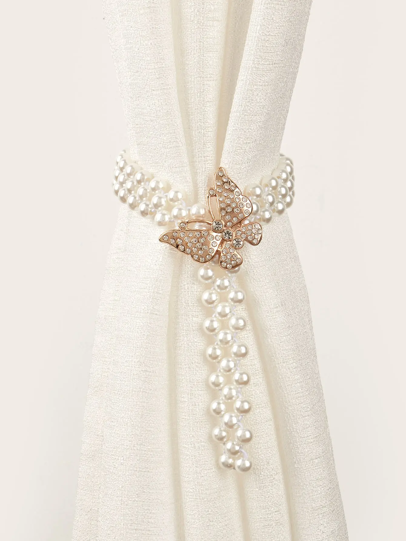 1pc/2pcs Rhinestone Butterfly Shaped Pearl Beaded Curtain Tieback With Elastic Band Gifts Birthday Graduation