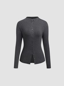Women's Solid Button Closure Top, Casual Long Sleeve Collared Top for Spring & Fall, Women's Clothing for Daily Wear