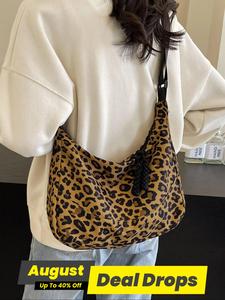 Women's Fashion Leopard Print Zipper Crossbody Bag, Large Capacity Shoulder Bag for Daily Used, Casual Trendy Versatile High-quality Daily Commuting Bag, Stylish Crossbody Bags