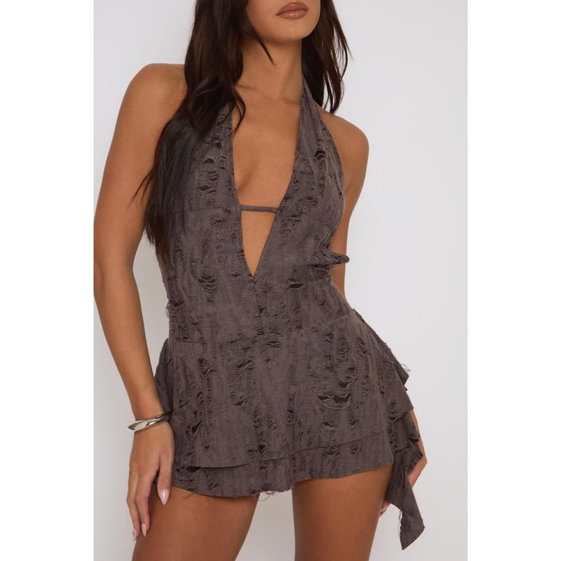 Imelda Womenswear Rebellious Fashion Distressed Plunge Mini Dress 3